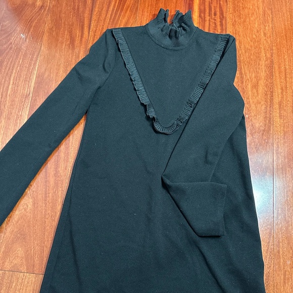 Zara Women’s Size S Emerald Ruffle Mini Shift Dress High Ruffle Neck - Picture 3 of 8